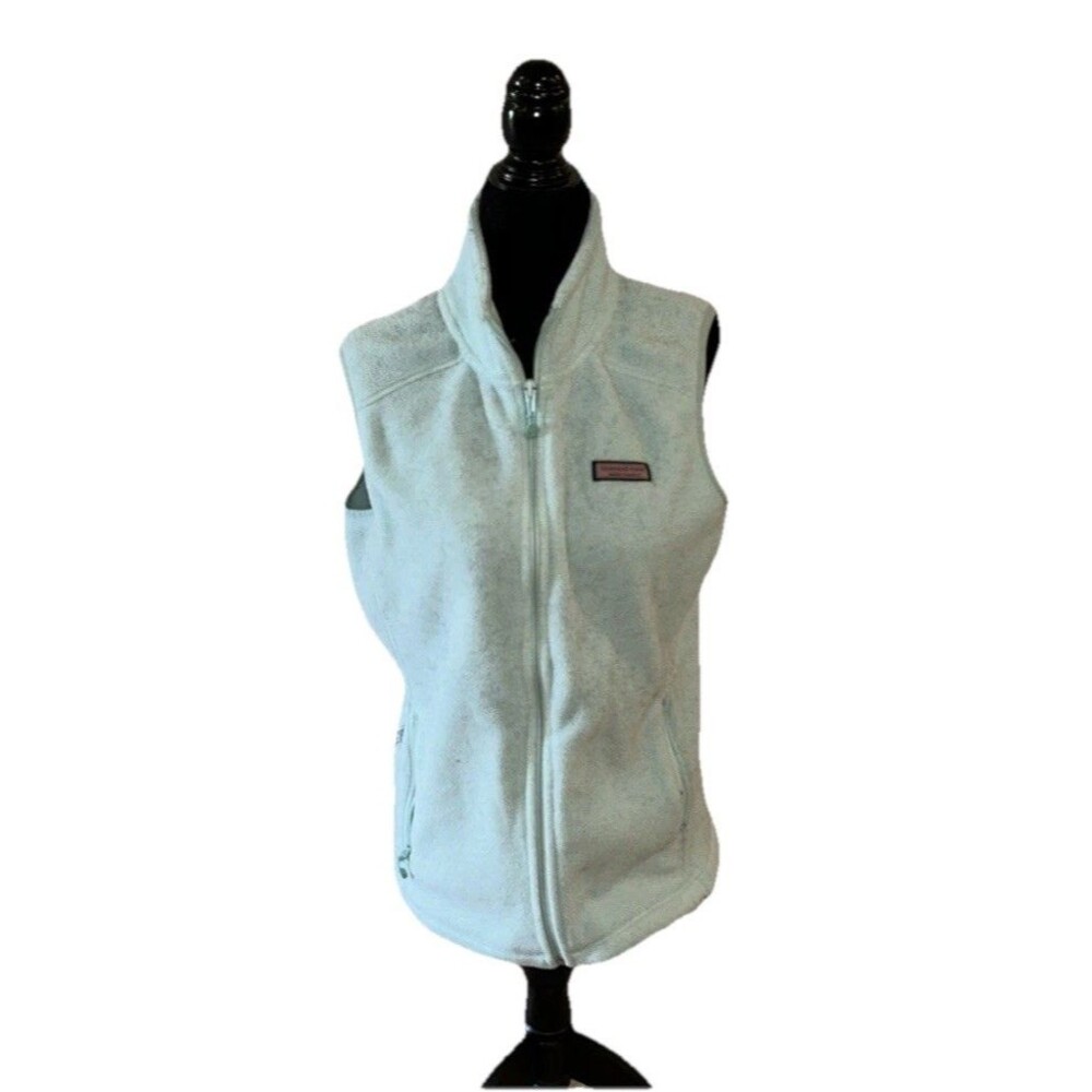 Vineyard Vines Medium Sleeveless Teal Sweater Collared Full Zip Polyester Vest